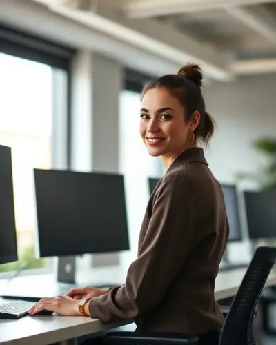 Software engineer working at an office desk