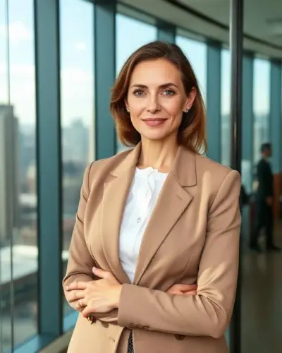 Finance executive in a glass meeting room